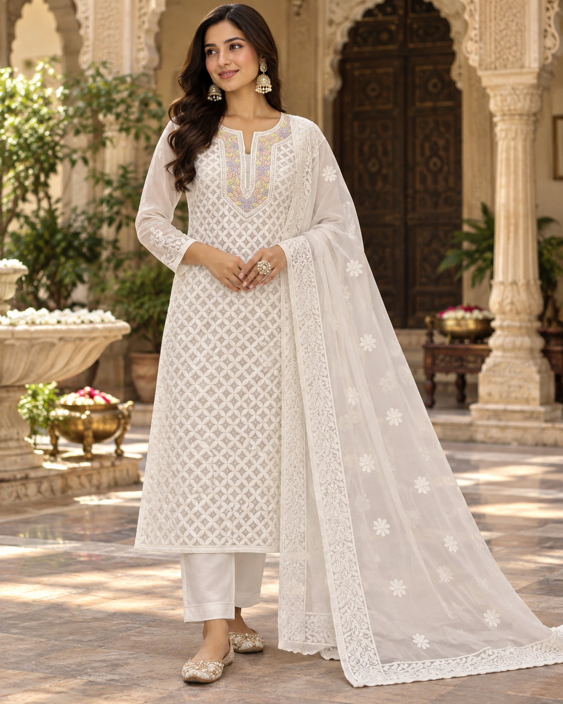 Viscose Georgette Cutdana Parsi Neck Kurti Duppatta Sets
