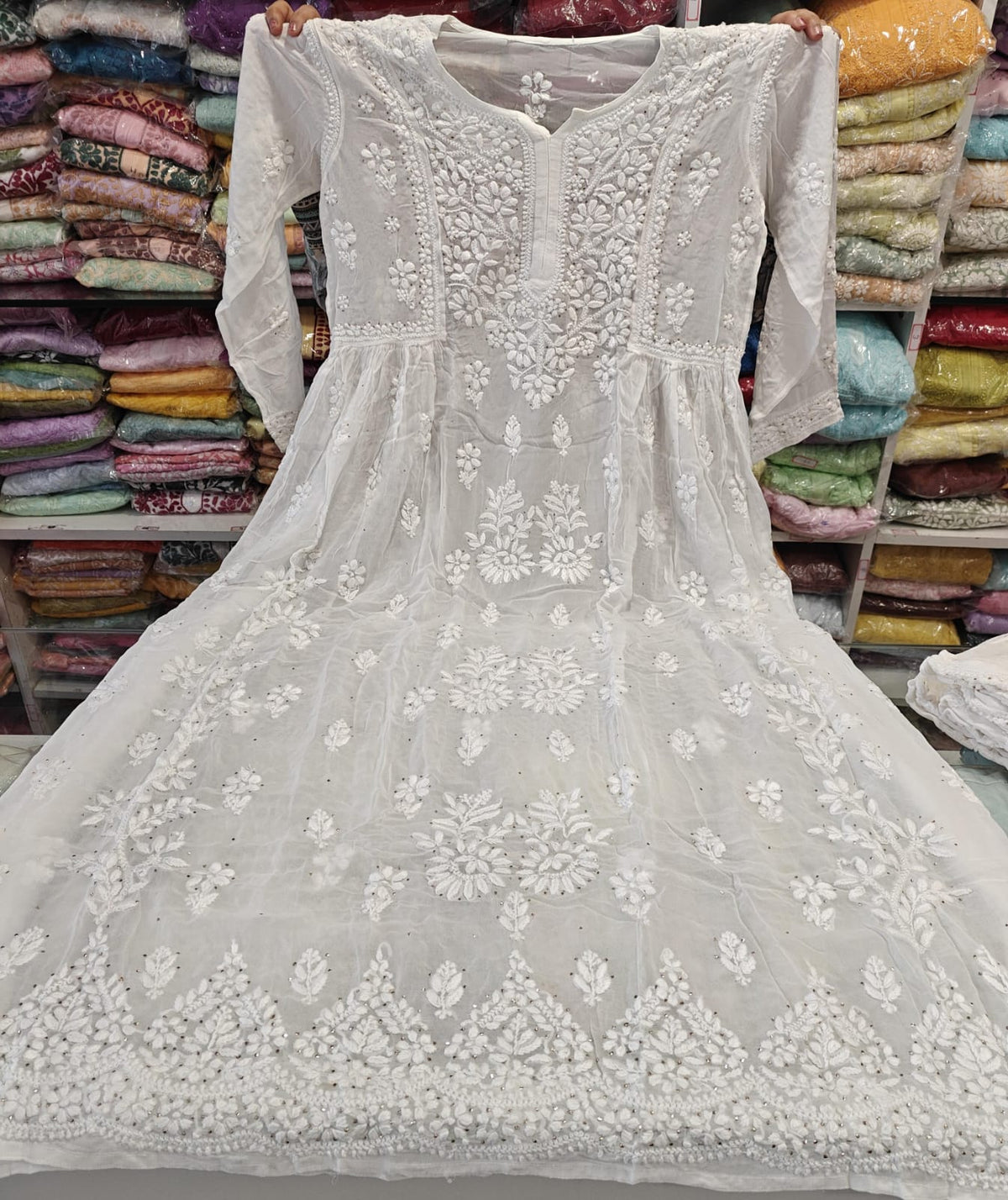 Viscose Georgette Mukaish Work Party Wear Long Gawn