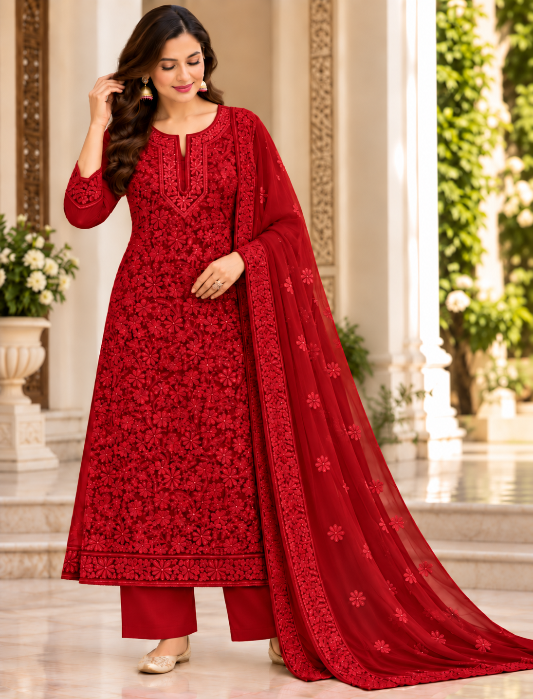 Parsi Neck Viscose Georgette Cutdana Kurti Duppatta Sets
