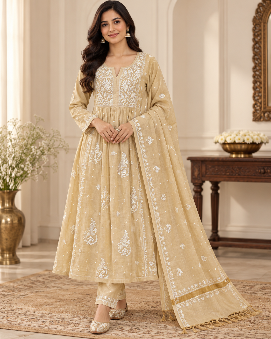 Tissue Superfine Pearl Cutdhana Semi Stitched Gown Duppatta Sets