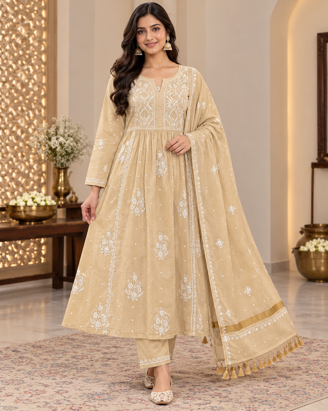 Tissue Superfine Pearl Cutdhana Semi Stitched Gown Duppatta Sets