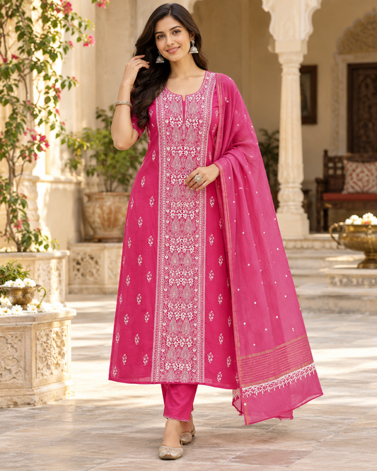 Panel Heavy Cutdana Work Unstitched Kurti Duppatta Set