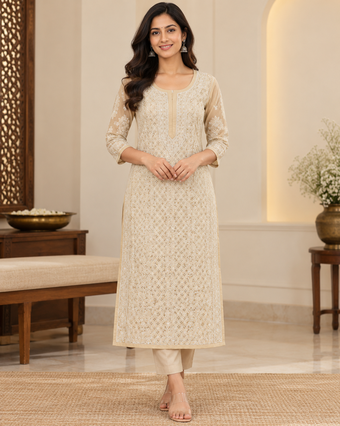TV Cotton Full Heavy Jaal Shadow Work Kurties