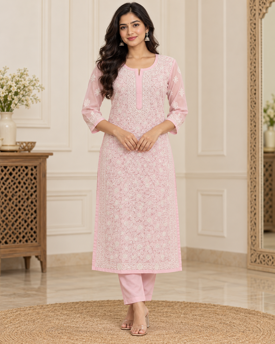 TV Cotton Full Heavy Jaal Shadow Work Kurties