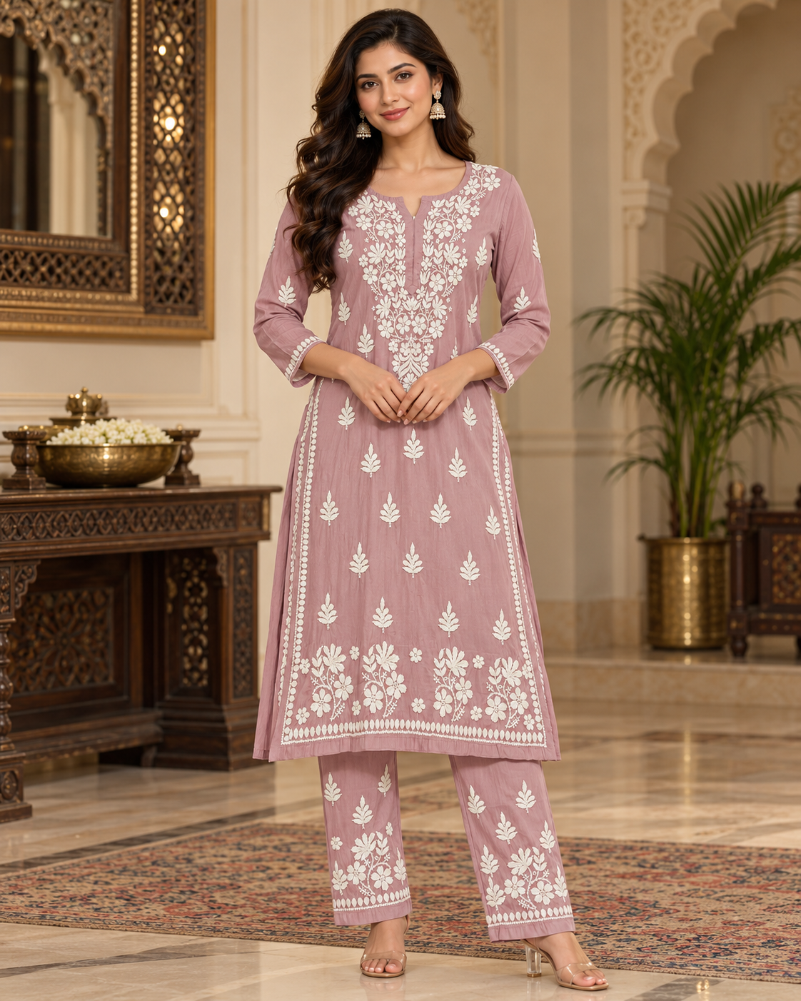 Muslin Lucknowi Kurti Pant Set