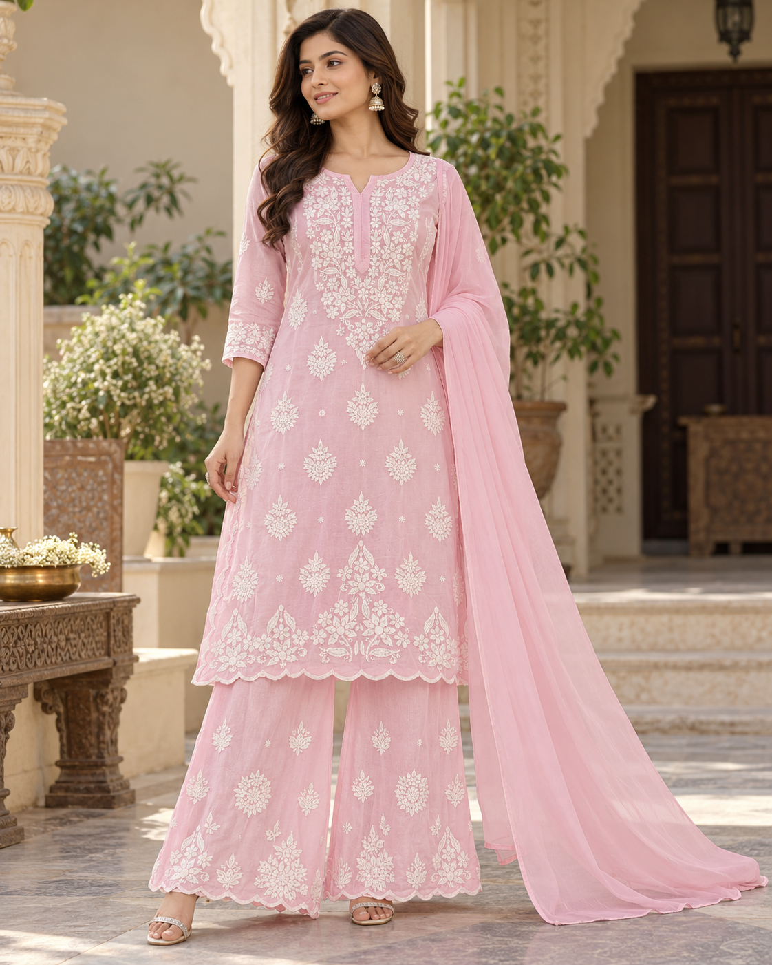 Pure Muslin 3d Cut Work Suit Sets (3Pcs)