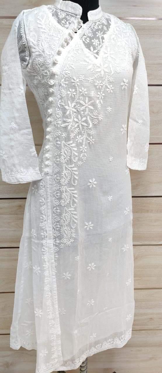 Exclusive Kota Doria Angarakha Side Button Designer Long Dress