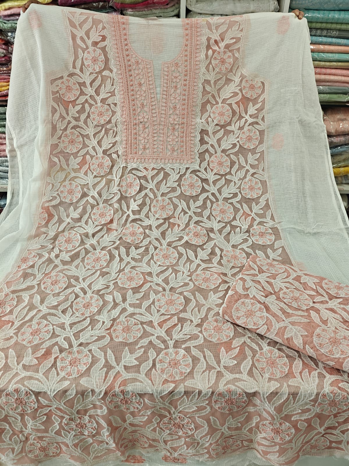 Kota Doria Net Applique Patch Work Kurti Duppatta Sets
