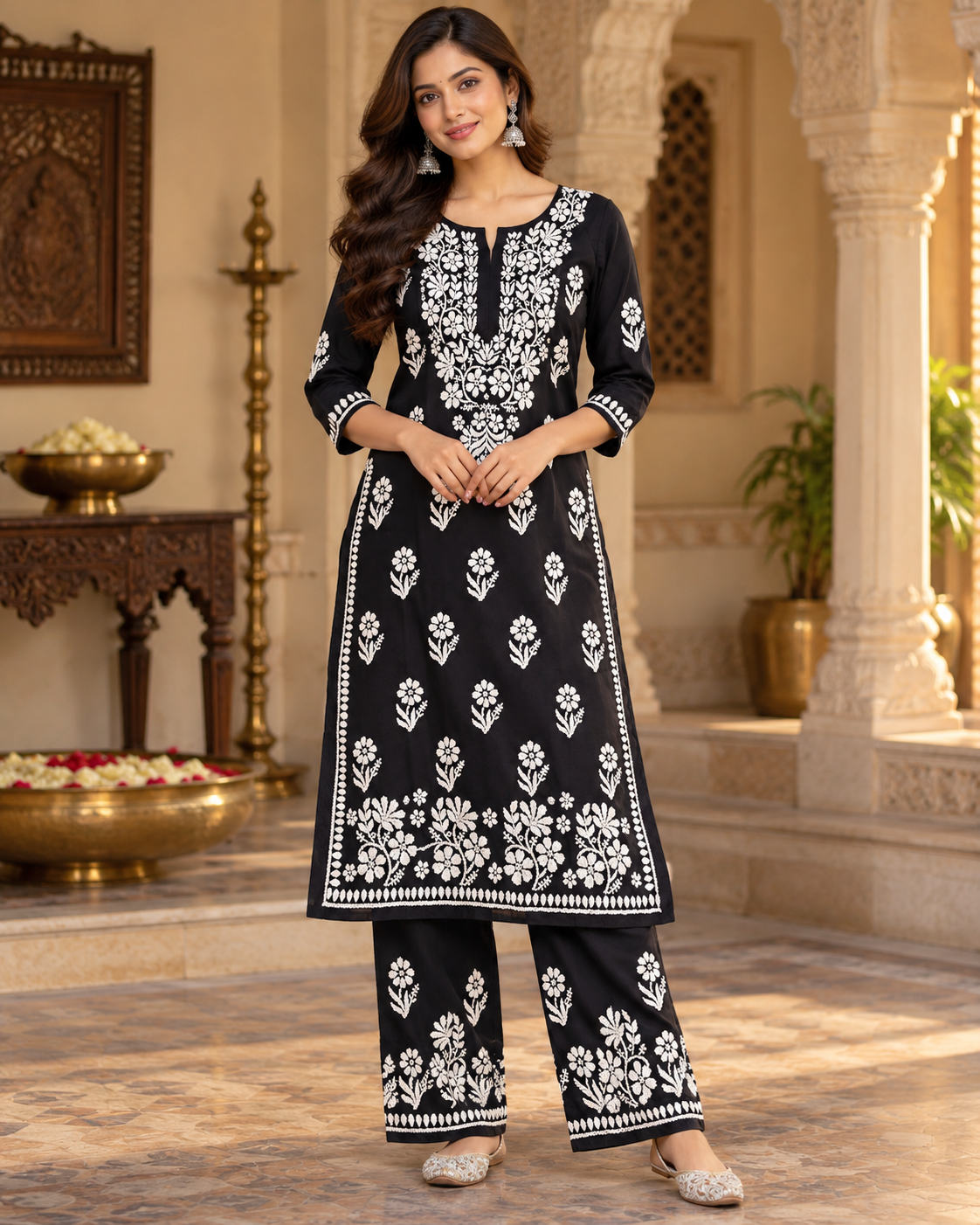 Muslin Lucknowi Kurti Pant Set