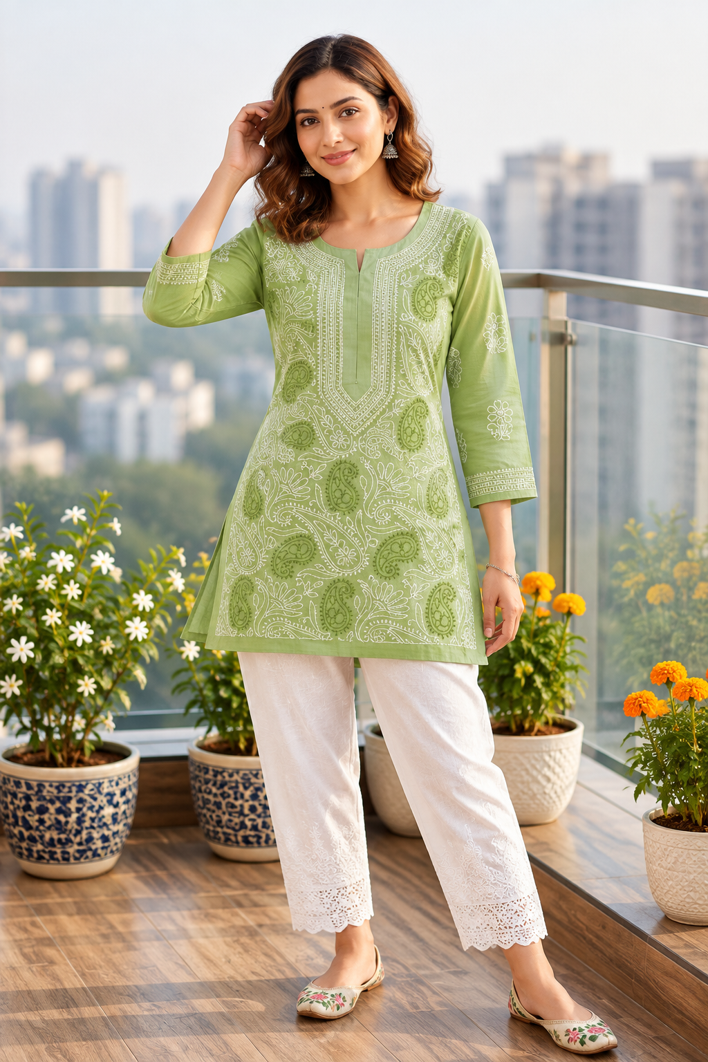 Voil Cotton Front Jaal Short Tops