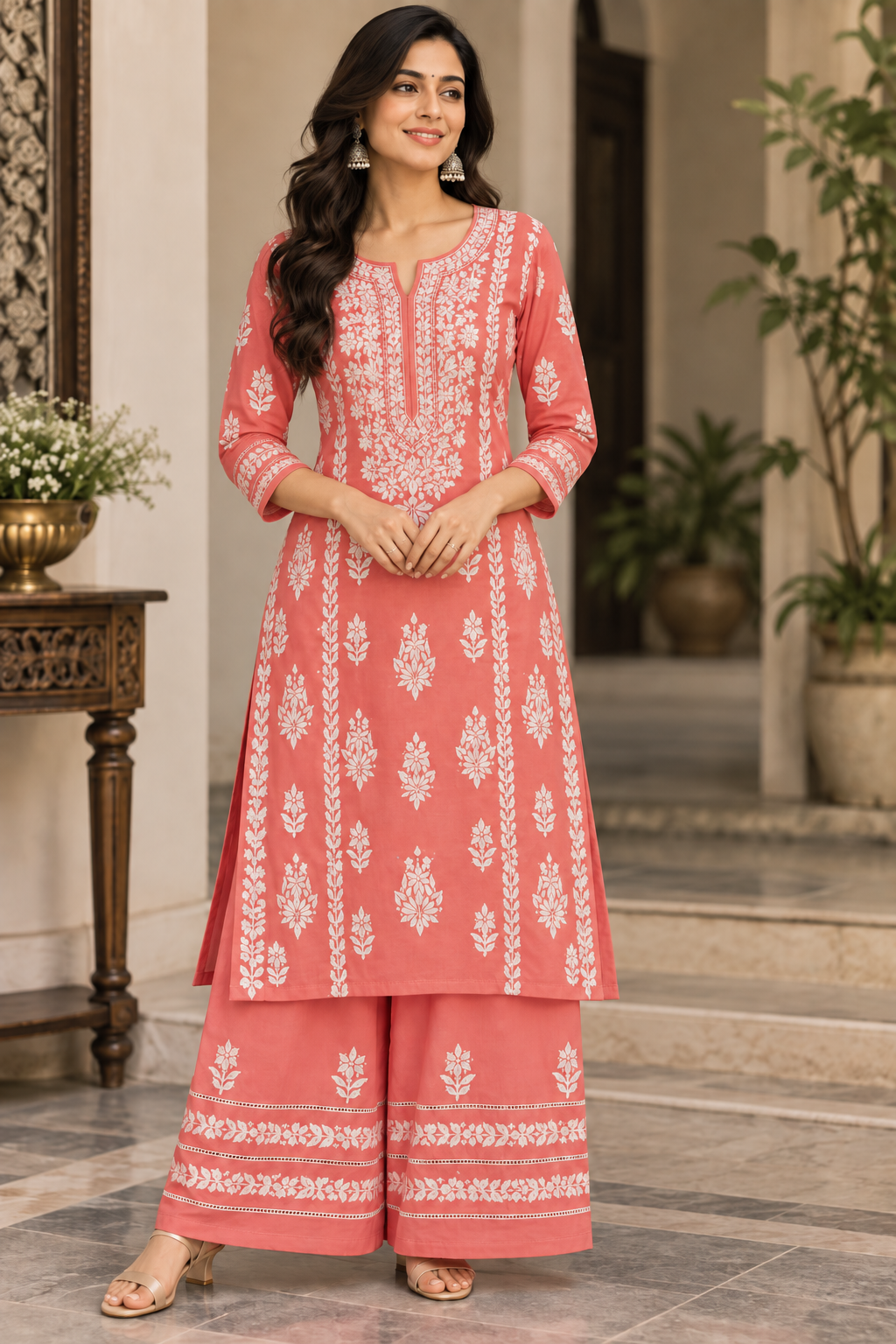 Modal Pakistani Style Panel Work Kurti Plazzo Sets