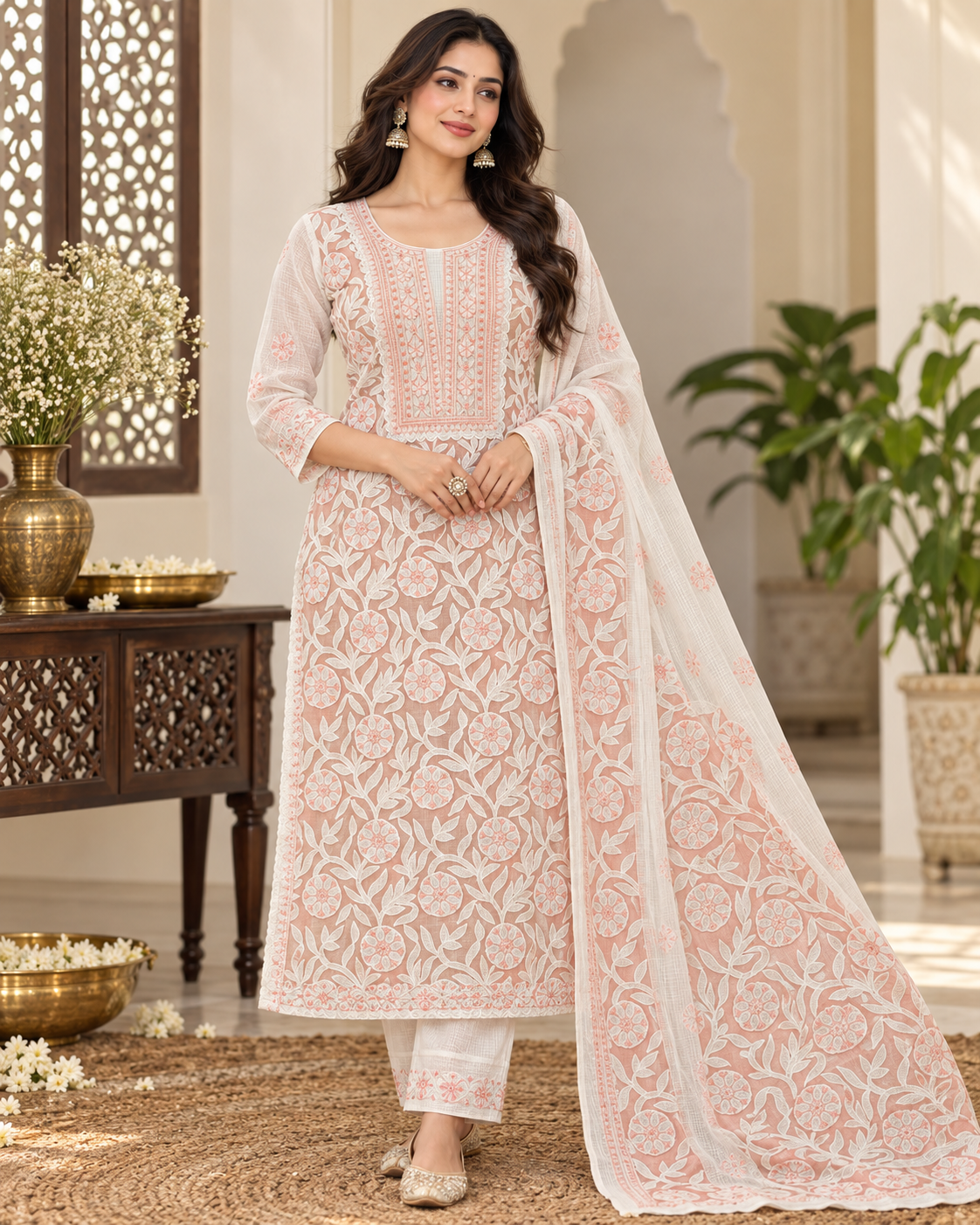 Kota Doria Net Applique Patch Work Kurti Duppatta Sets