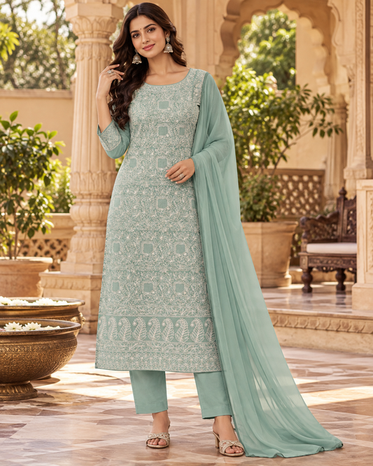 Cotton Full Front Jaal Shadow Work 3 Pcs Suit Sets