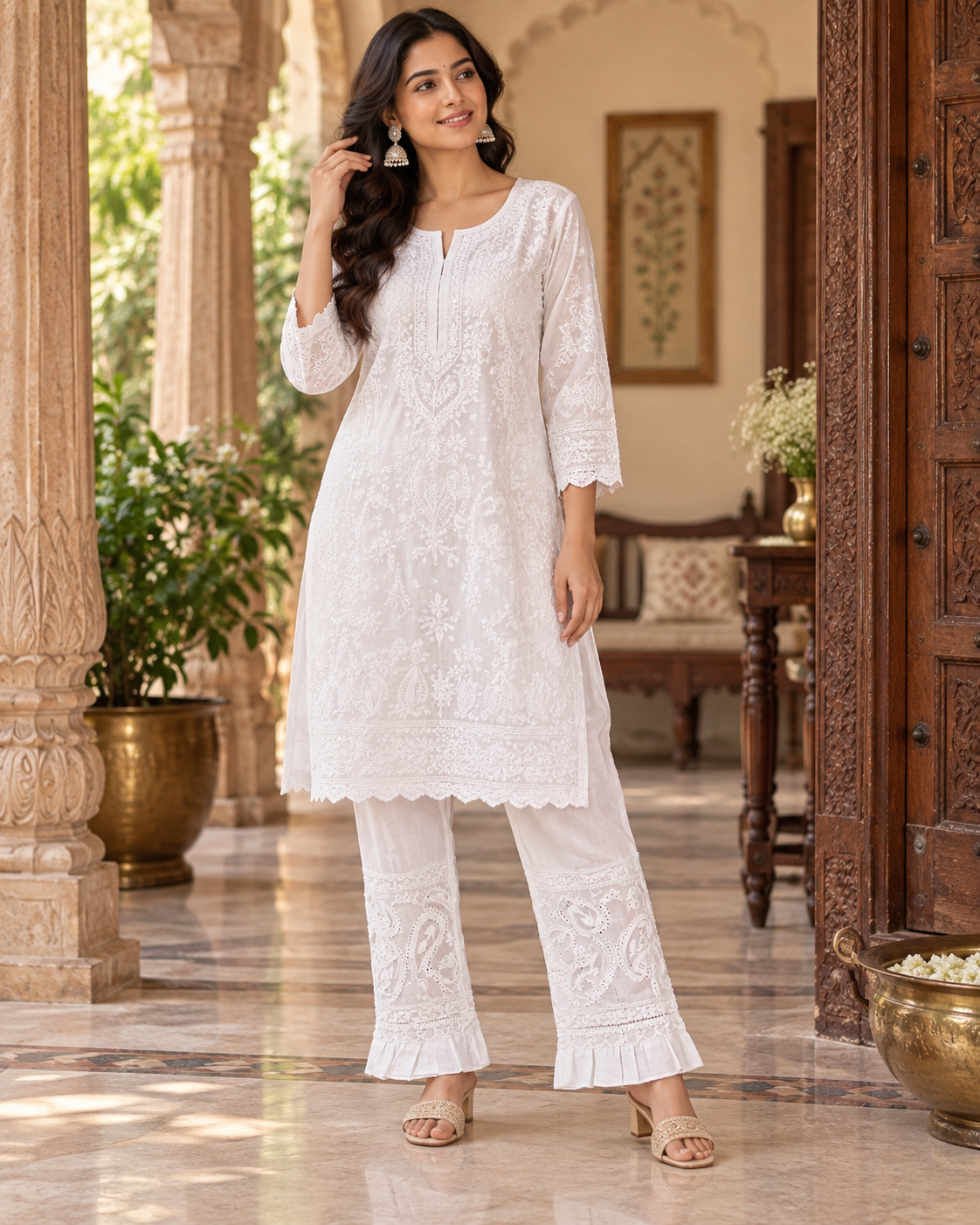 Mul Cotton Net Applique Pant