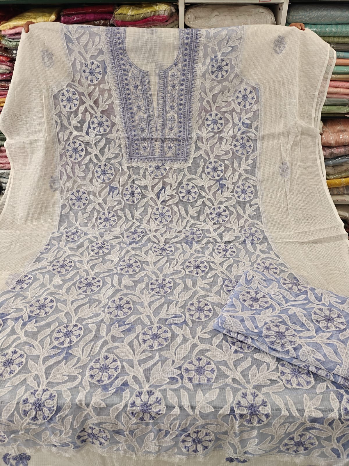 Kota Doria Net Applique Patch Work Kurti Duppatta Sets