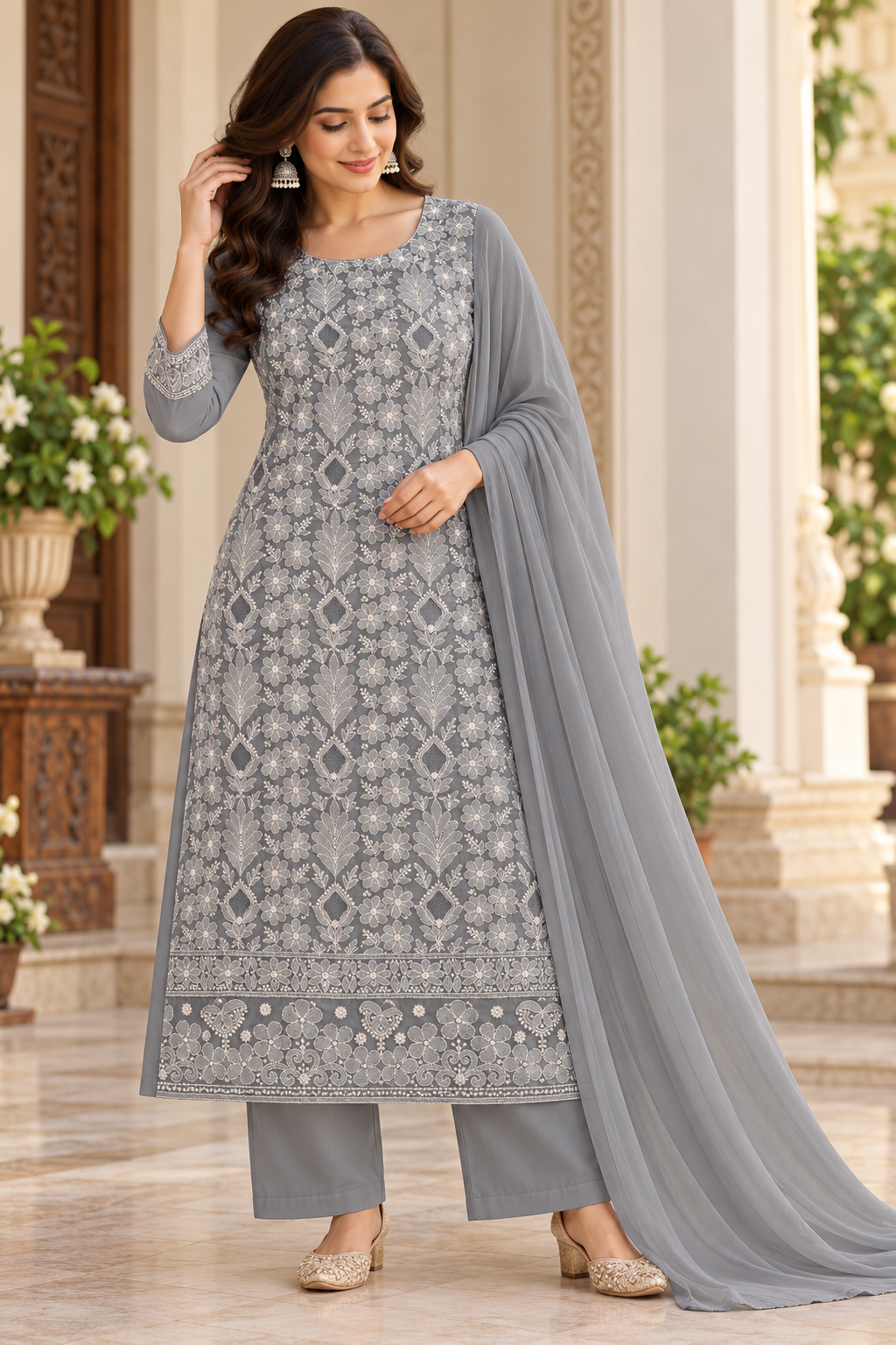 Cotton Superfine Full Front Jaal Jaali Shadow Work 3 Pcs Suit