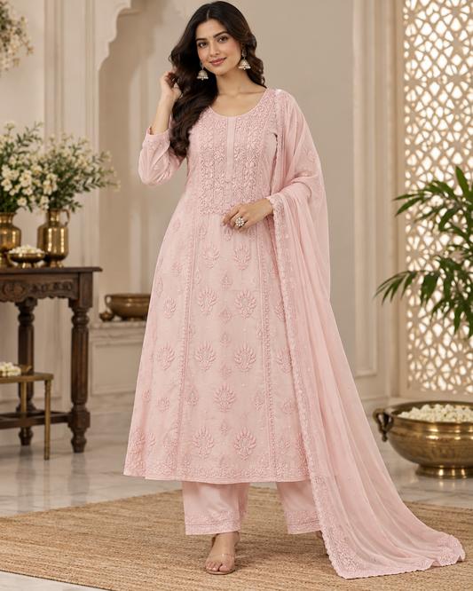 Pure Muslin Cutdhana Work Semi Stitched Kurti Duppatta Sets