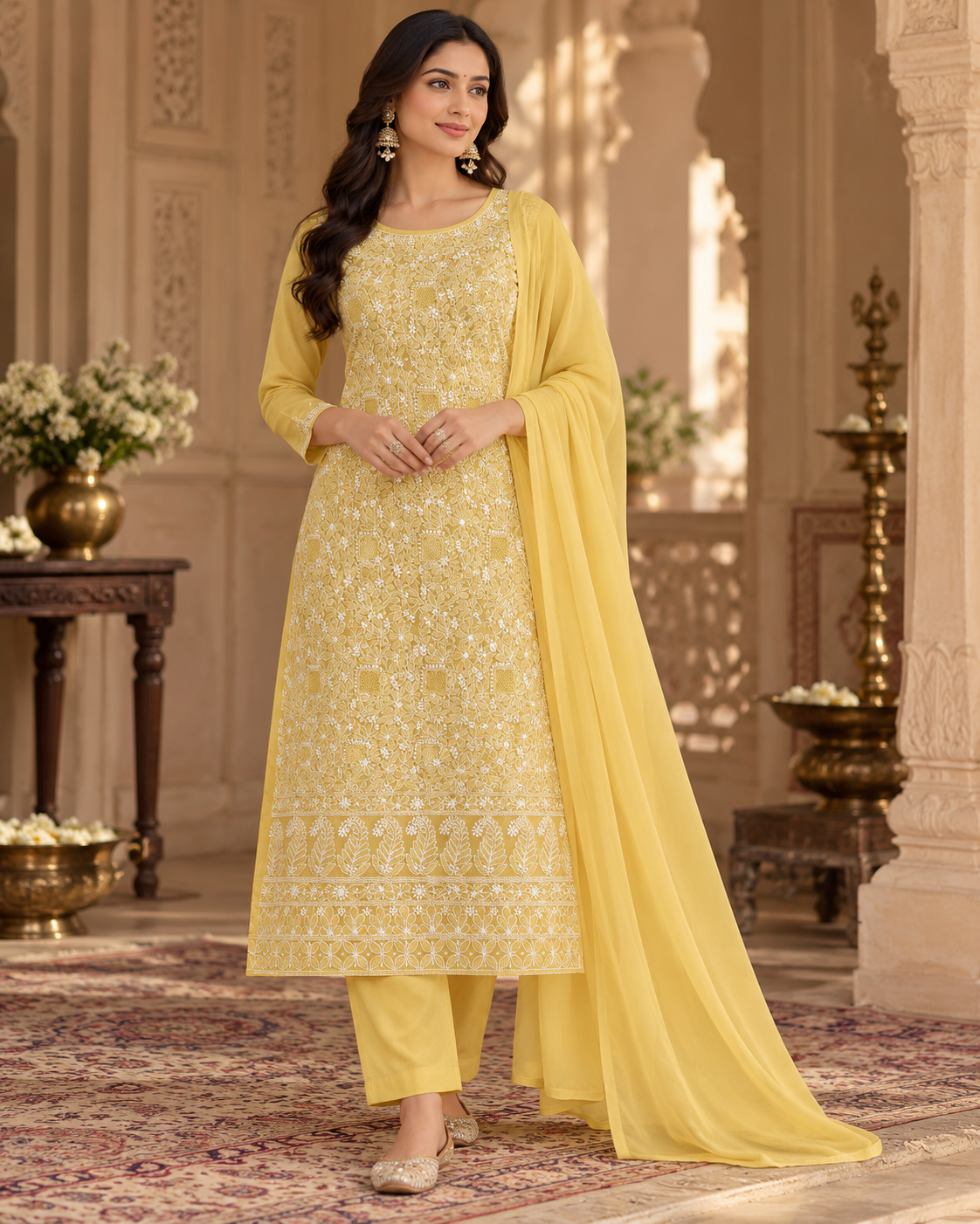 Cotton Full Front Jaal Shadow Work 3 Pcs Suit Sets