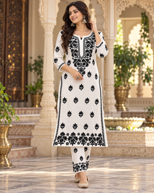 Rayon Colour Thread Kurti Plazzo Sets
