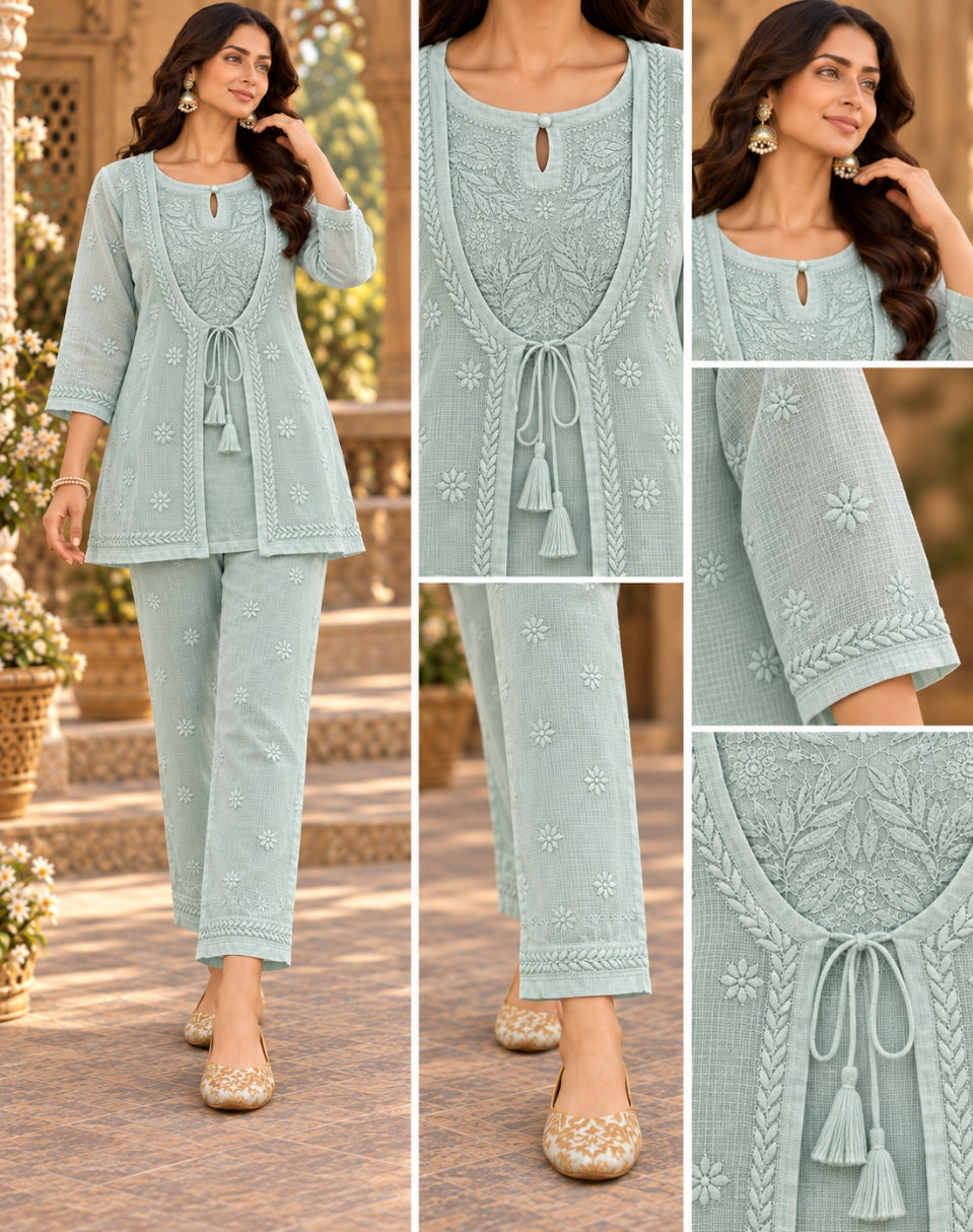 Kota Doria Noorjahan Koti Jacket Style Cord Sets