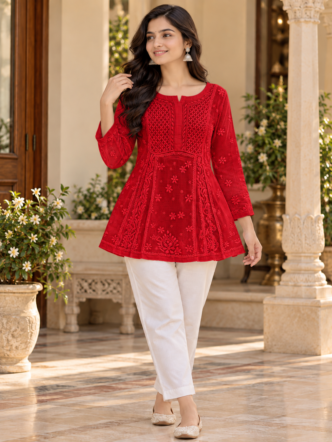 Kota Doria Fine Chikankari Work Short Top