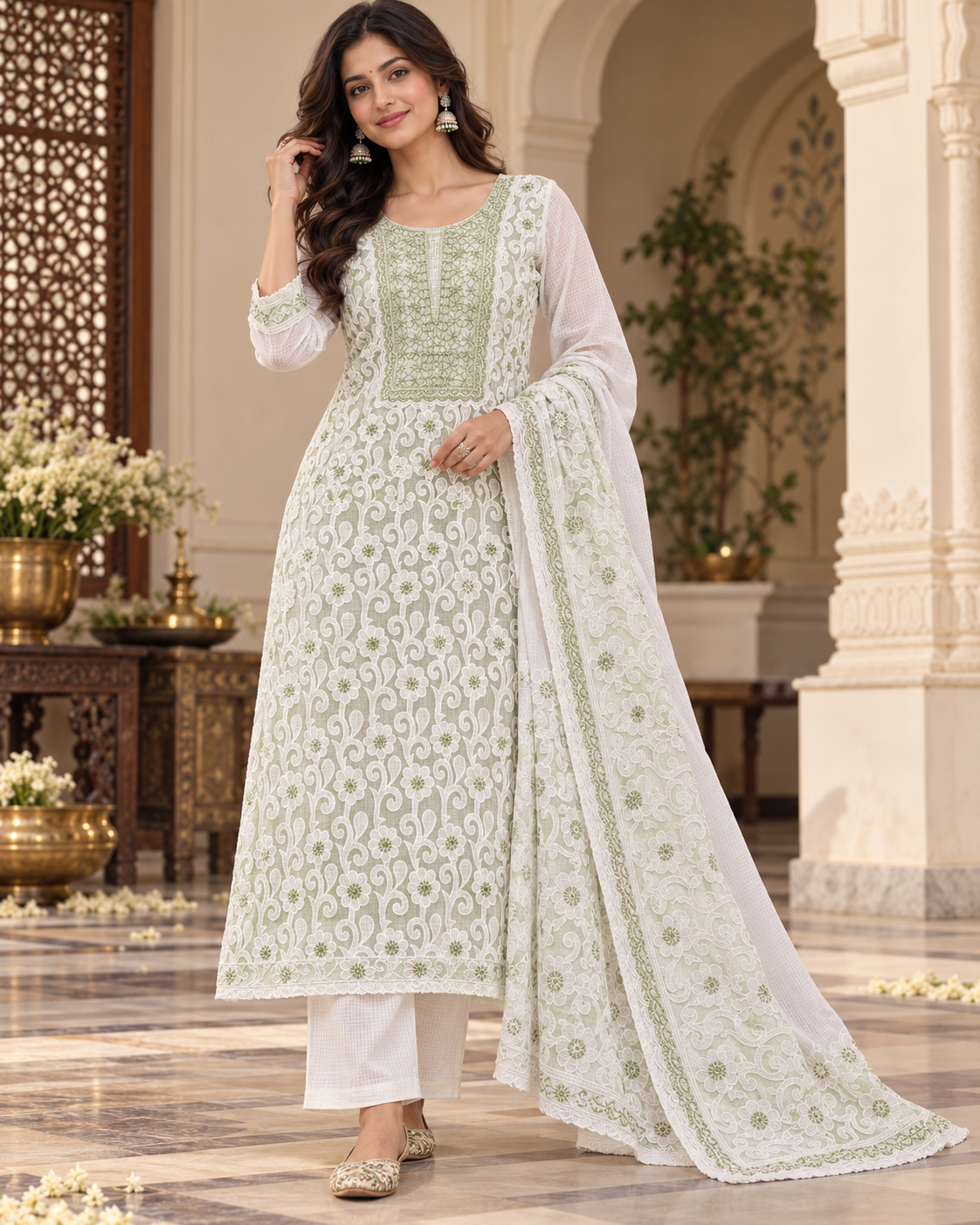Kota Doria Net Applique Patch Work Kurti Duppatta Sets