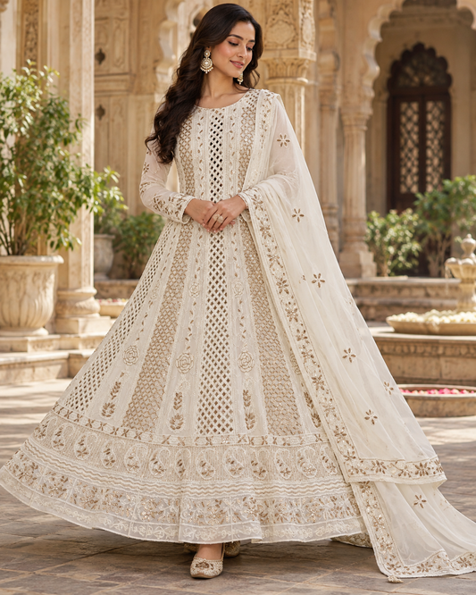 Anarkali Viscose Georgette Gottapatti Mirror Work 2 Pcs Sets