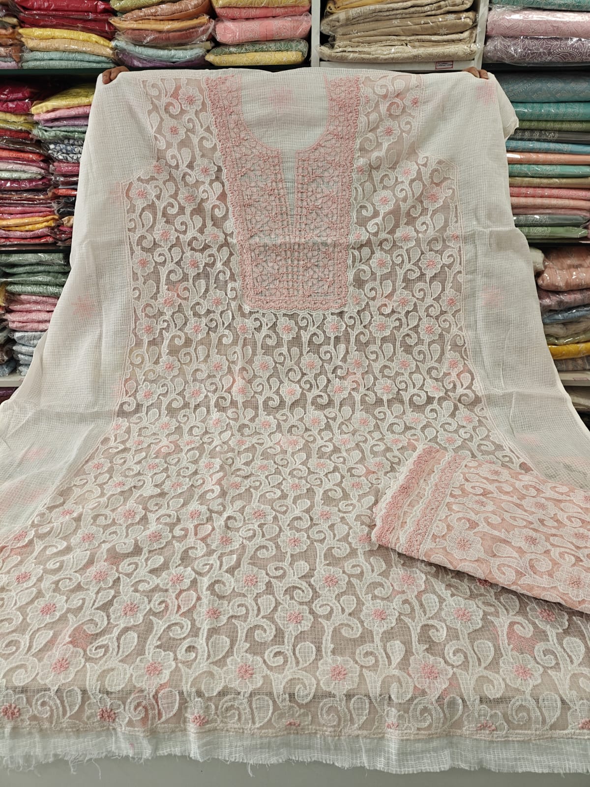 Kota Doria Net Applique Patch Work Kurti Duppatta Sets