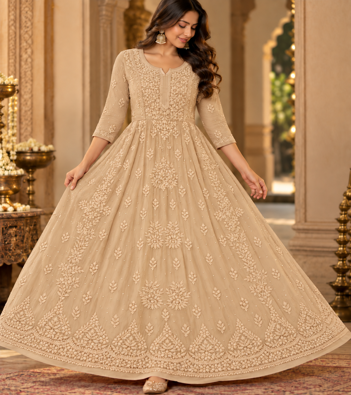 Viscose Georgette Mukaish Work Party Wear Long Gawn