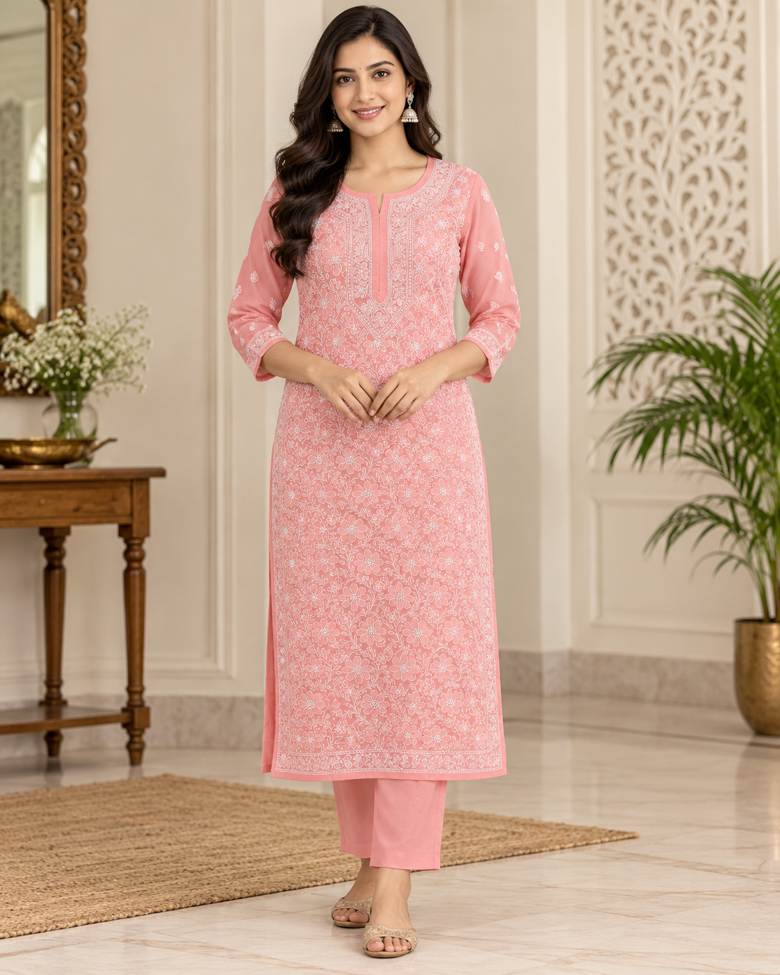 TV Cotton Full Heavy Jaal Shadow Work Kurties