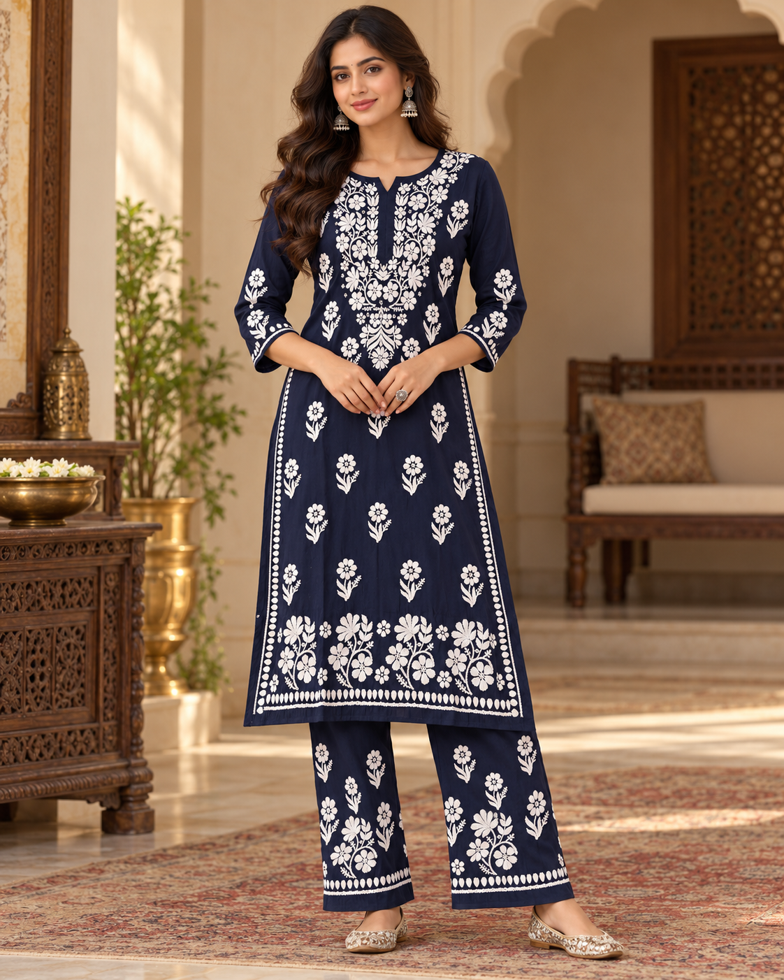 Muslin Lucknowi Kurti Pant Set