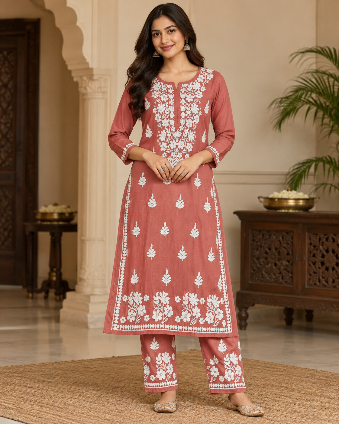 Muslin Lucknowi Kurti Pant Set