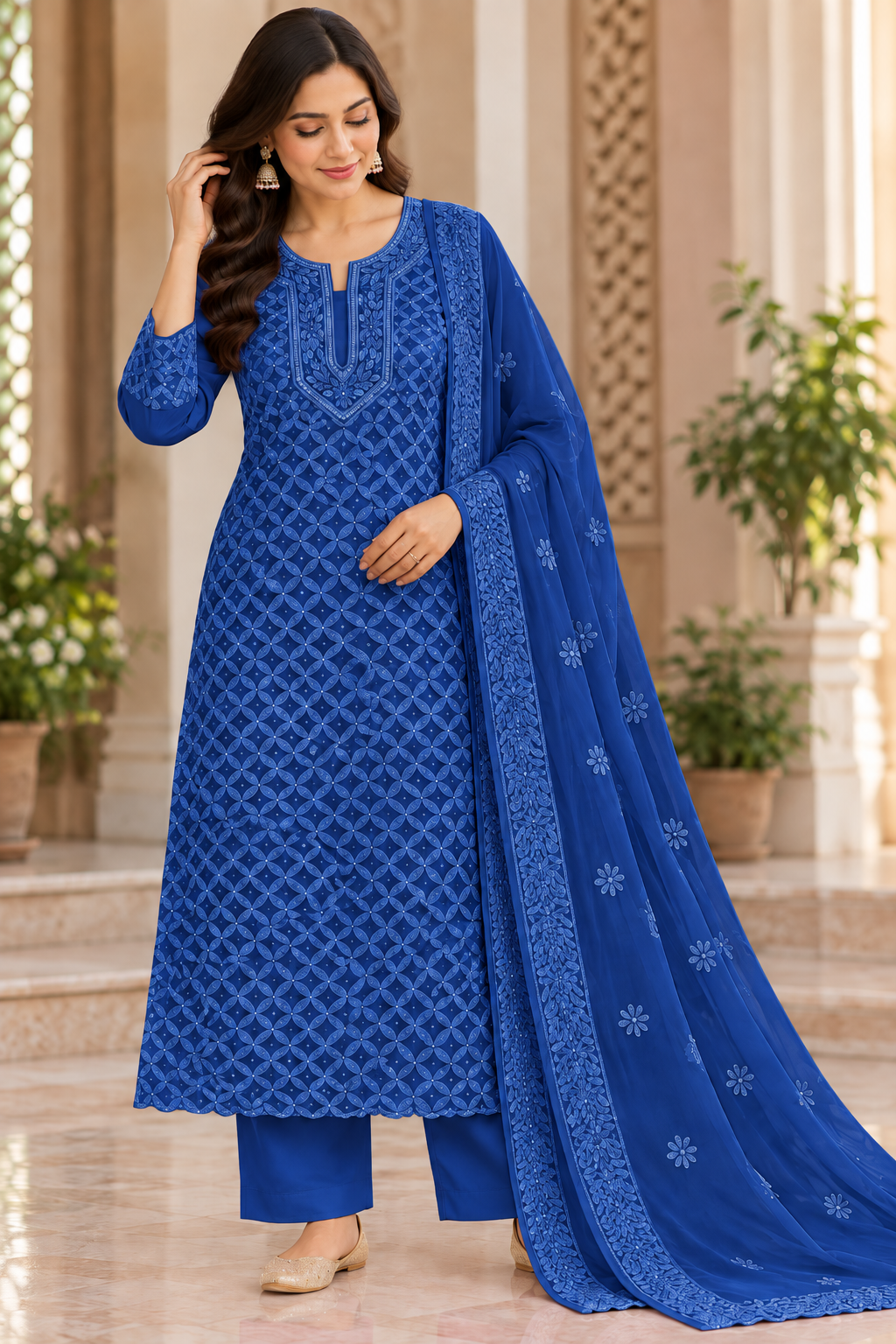 Viscose Georgette Cutdana Parsi Neck Kurti Duppatta Sets