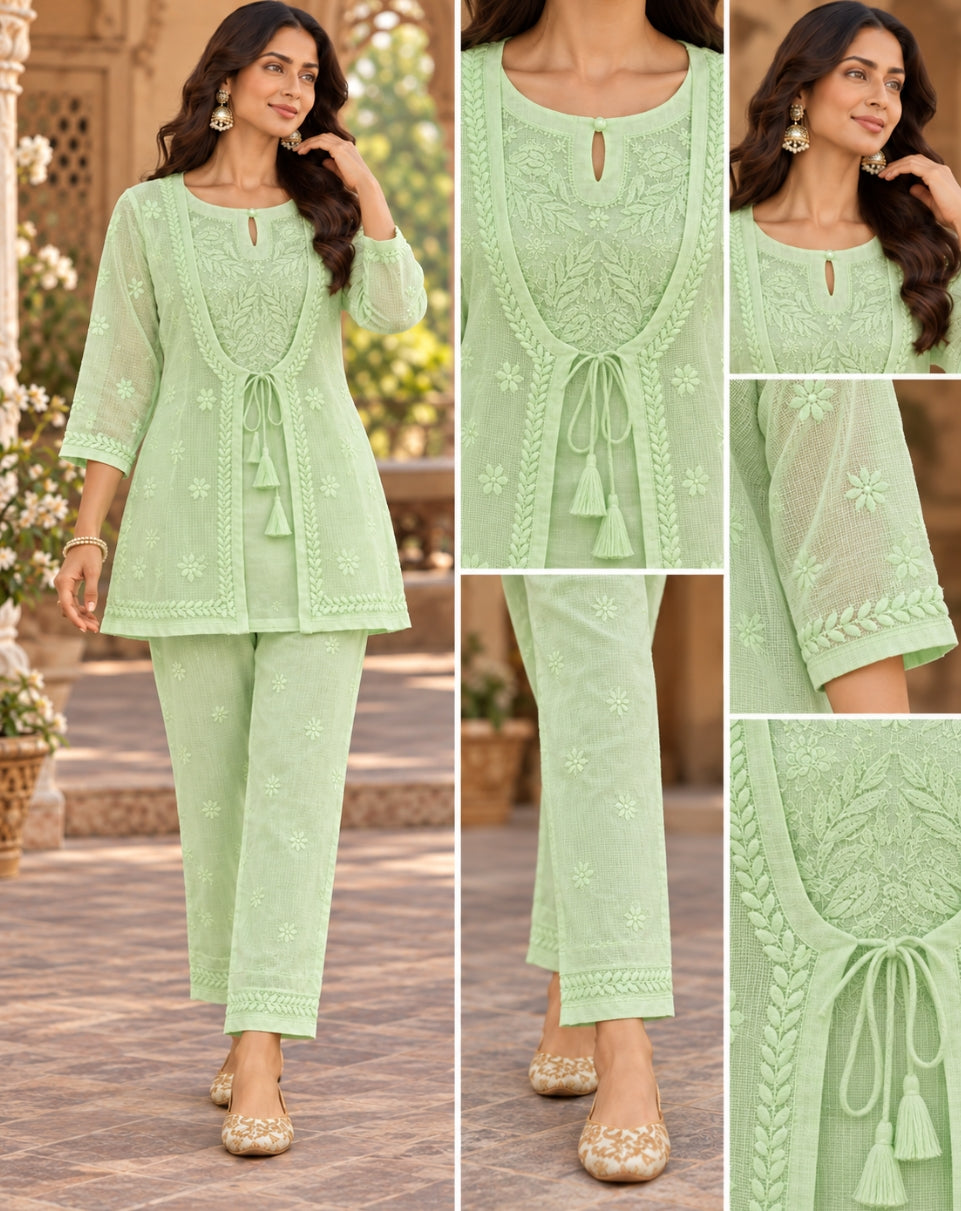 Kota Doria Noorjahan Koti Jacket Style Cord Sets