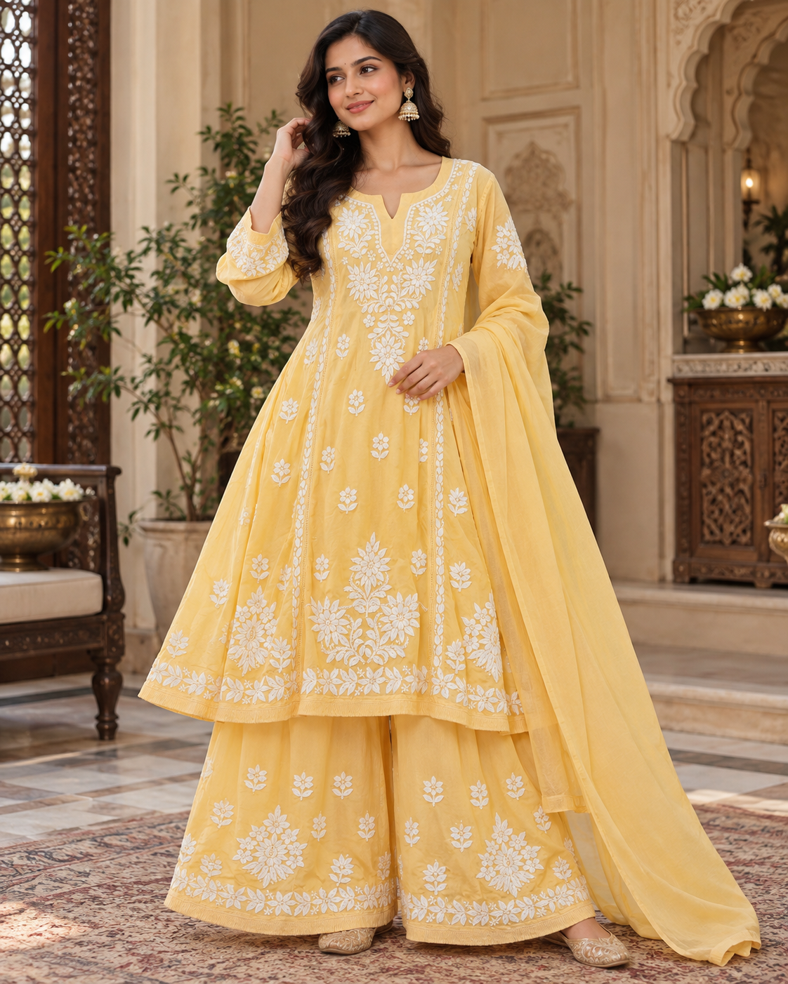 Modal Satin Umbrella Cut Kurti Duppatta Plazzo Sets - Ombre Colour