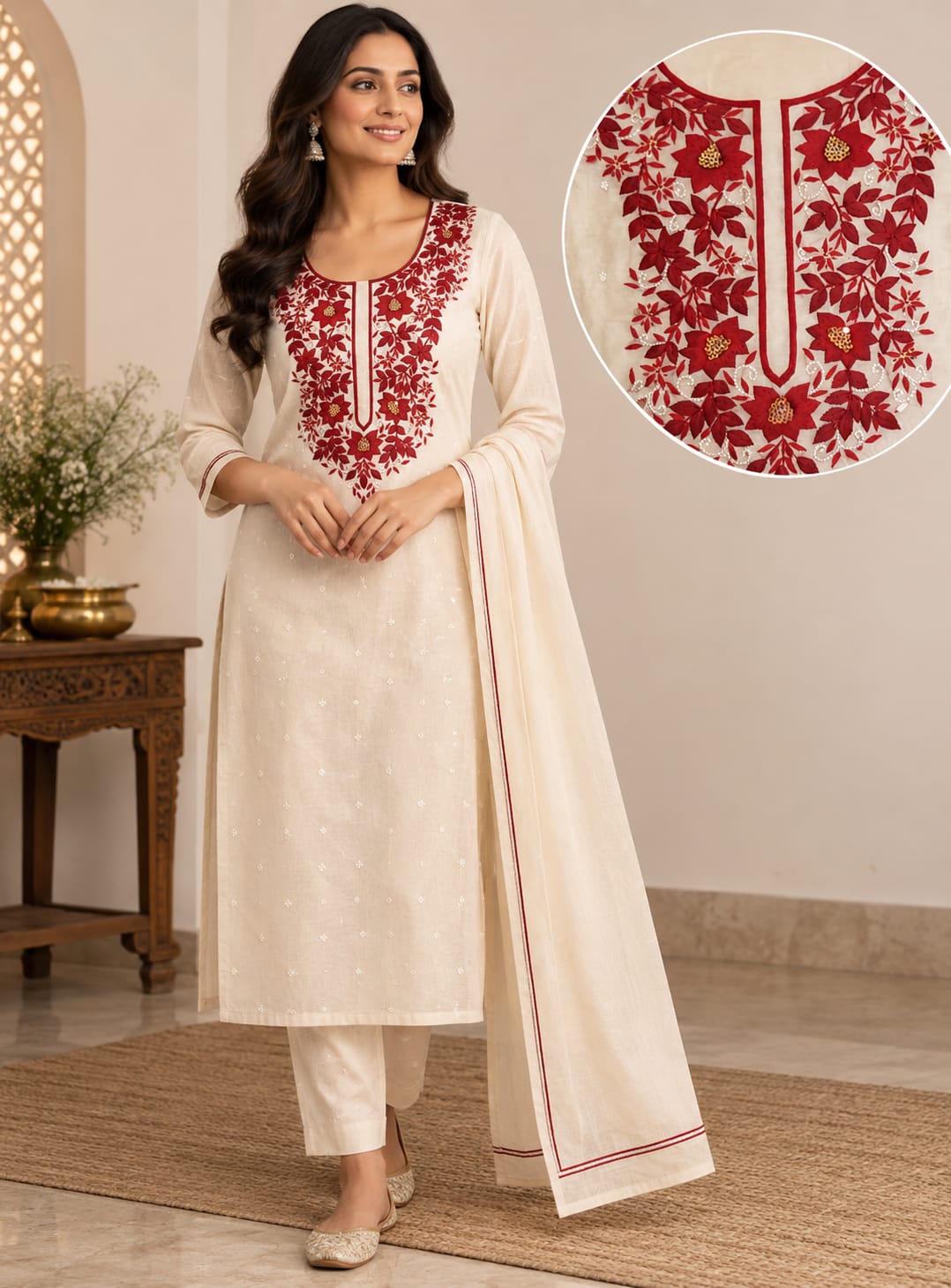 Mul Chanderi Parsi Pearl Cutdhana Work Suit Sets