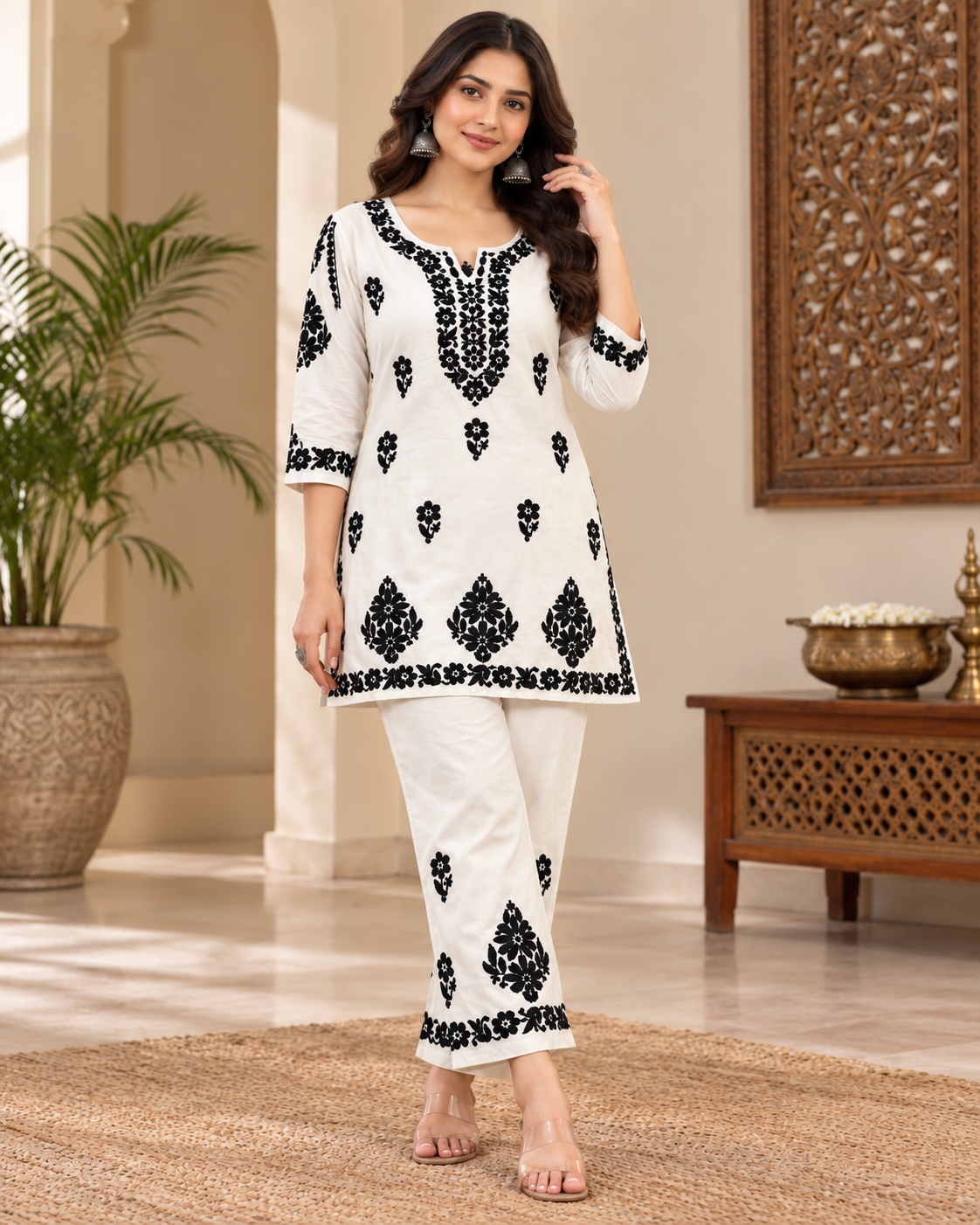 Pure Muslin 3d Cut Work Suit Sets (3Pcs)