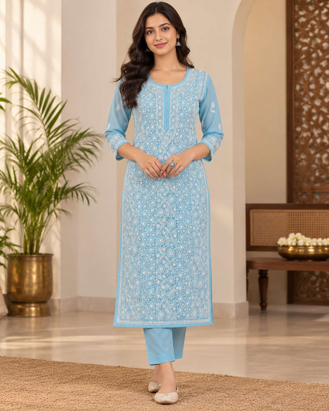 TV Cotton Full Heavy Jaal Shadow Work Kurties