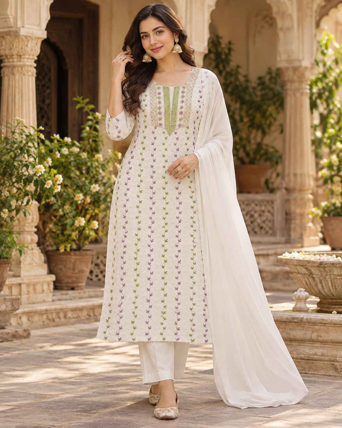 Viscose Georgette Heavy Pearl Cutdhana Zari Unstitched Kurti Duppatta Sets