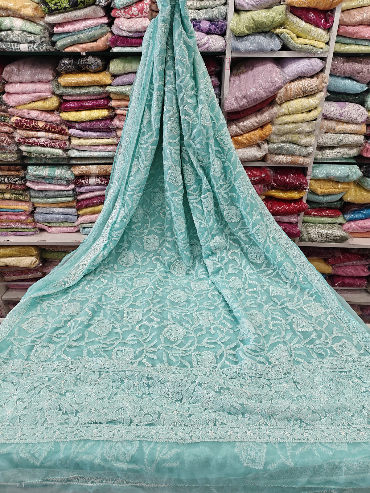 Georgette Full Jaal Lucknowi Sarees