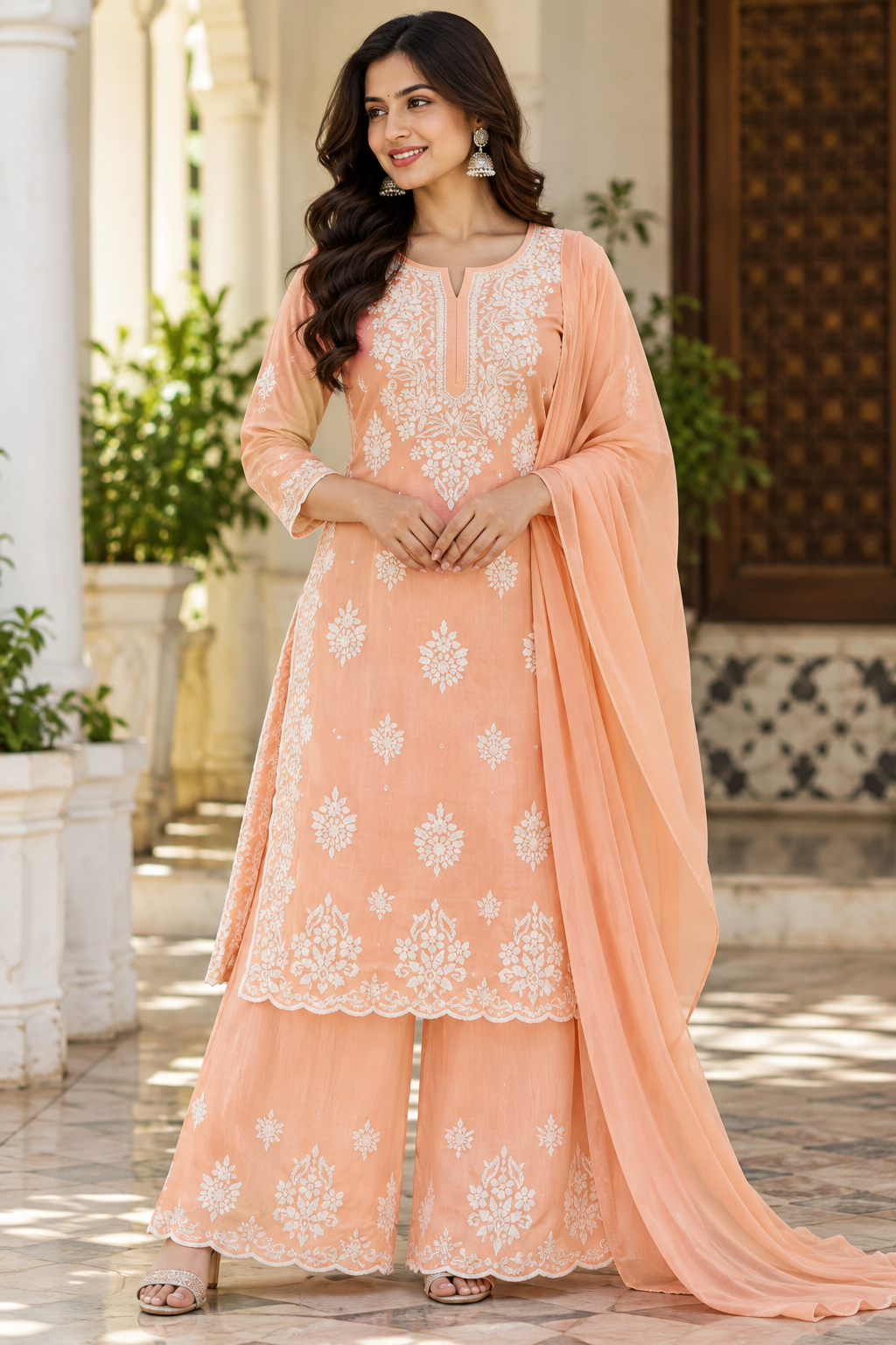 Pure Muslin 3d Cut Work Suit Sets (3Pcs)