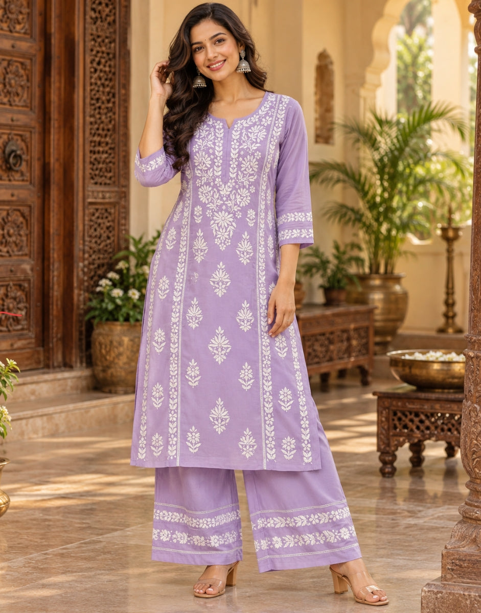 Modal Pakistani Style Panel Work Kurti Plazzo Sets