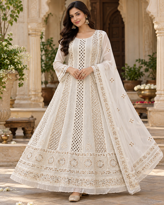 Anarkali Viscose Georgette Gottapatti Mirror Work 2 Pcs Sets