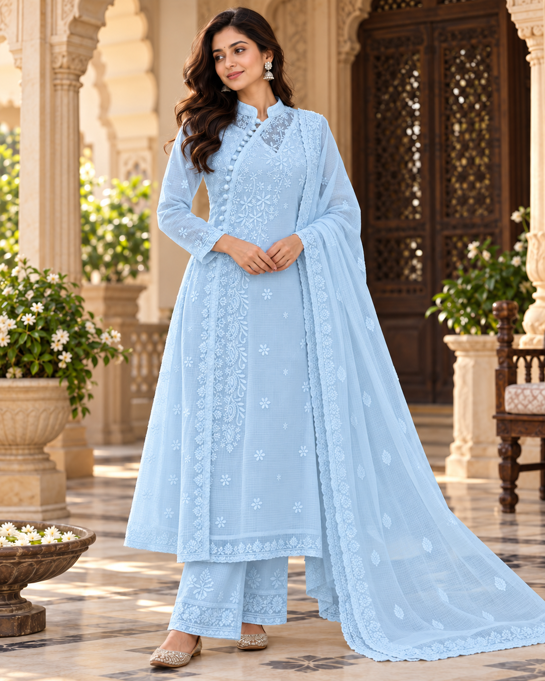 Kota Doria Kurti Duppatta Pant Sets