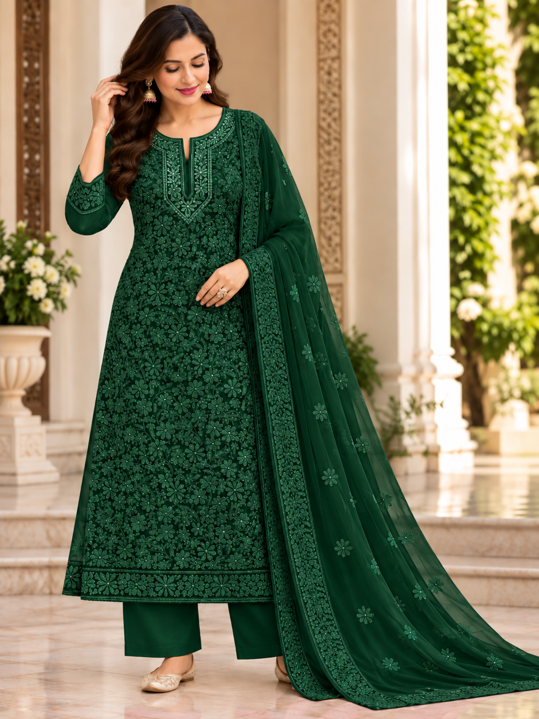 Parsi Neck Viscose Georgette Cutdana  Kurti Duppatta Sets