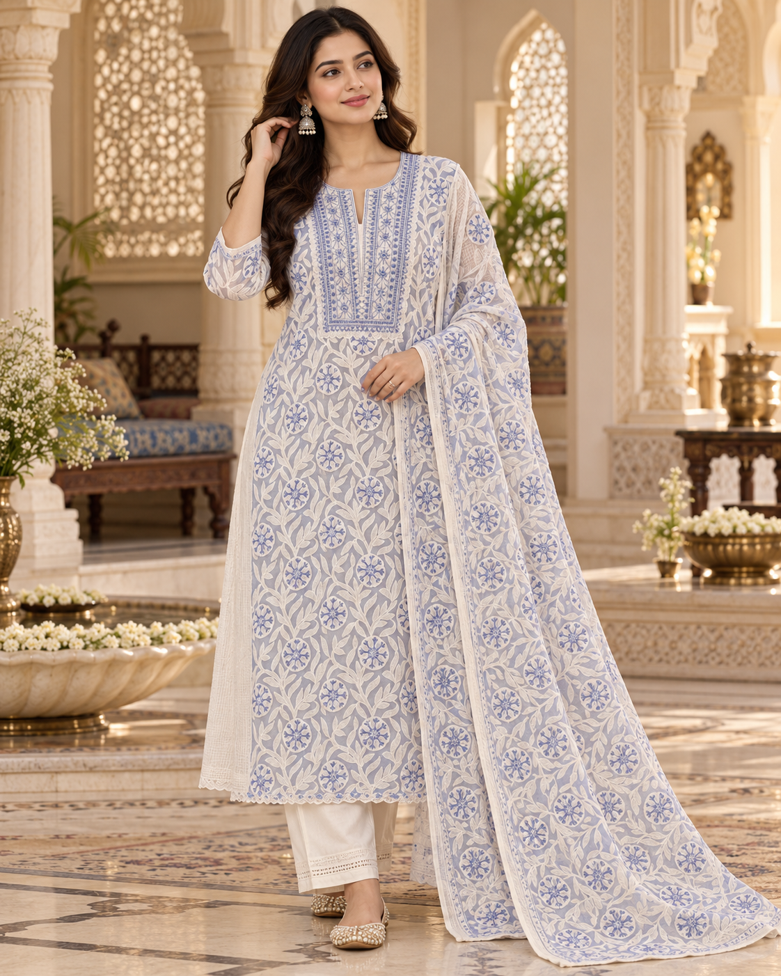 Kota Doria Net Applique Patch Work Kurti Duppatta Sets