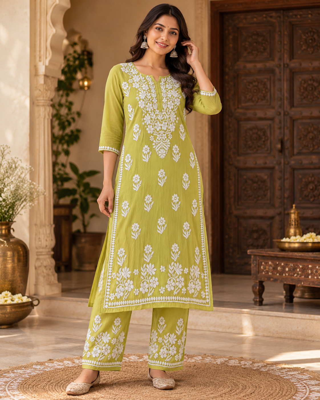 Muslin Lucknowi Kurti Pant Set