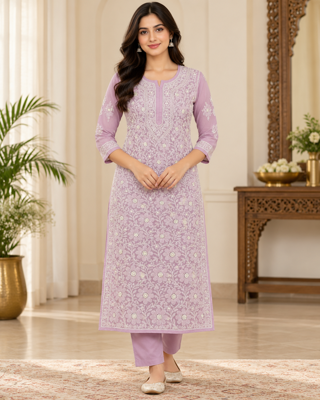 TV Cotton Full Heavy Jaal Shadow Work Kurties