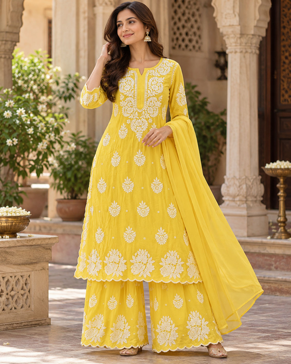 Pure Muslin 3d Cut Work Suit Sets (3Pcs)