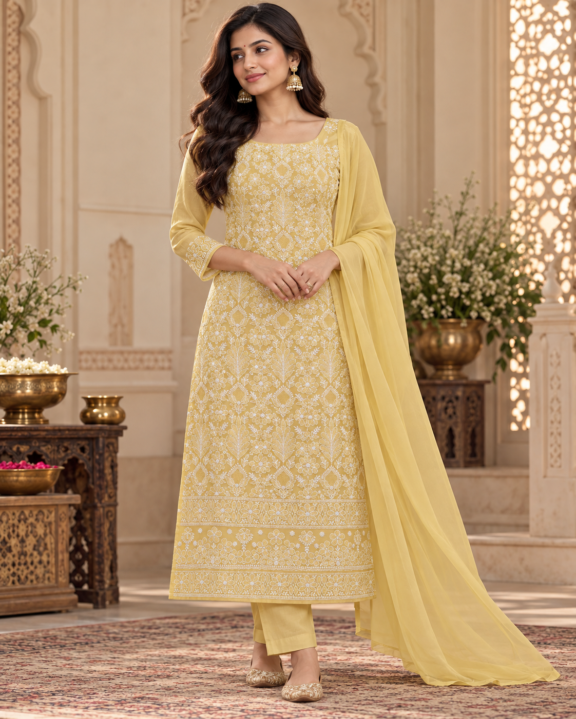Cotton Superfine Full Front Jaal Jaali Shadow Work 3 Pcs Suit